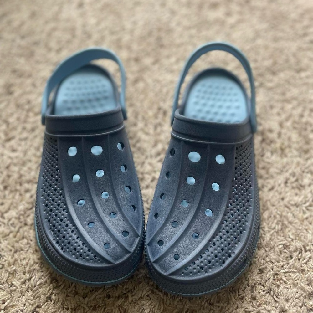 Blue Croc-style shoes